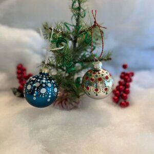 Unique Hand Painted & Sealed Christmas ornament, glass SET of 2